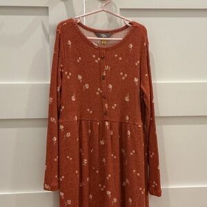 Cozy Floral Knit Dress for Kids - Orange